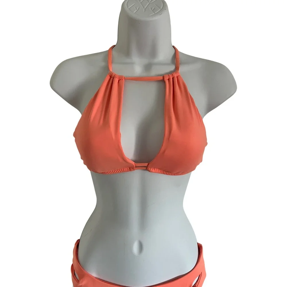 BECCA Coral High Neck Keyhole‎ Cutout Bikini Set